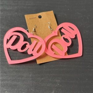 Pink Glitter Doll Heart Dangle Earrings
